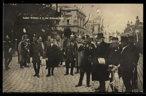 AK Schweiz, Besuch Kaiser Wilhelm II. 1912, General von Huene, Generalstabschef von Moltke, Major Wille