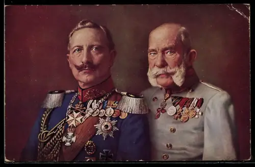 AK Zweibund Deutschland - Österreich, Kaiser Franz Josef I. von Österreich, Kaiser Wilhelm II.