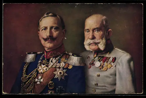 AK Zweibund Deutschland - Österreich, Kaiser Franz Josef I. von Österreich, Kaiser Wilhelm II.