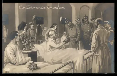 AK Kaiser Wilhelm II. bei Verwundeten