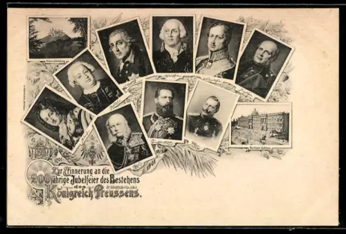 AK 200jähriges Bestehen des Königreich Preussen 1901, Porträts der Könige von Preussen