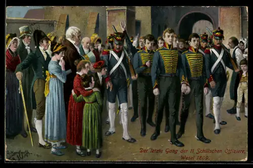Künstler-AK Der letzte Gang der 11 Schill'schen Offiziere in Wesel 1809