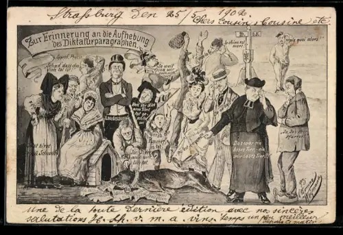 Künstler-AK Karikatur zur Erinnerung an die Aufhebung des Diktaturparagraphen