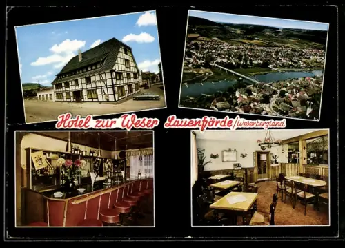 AK Lauenförde /Weserbergland, Hotel zur Weser, Bes. A. Assmann, An der Weserbrücke, Aussen- und Innenansichten