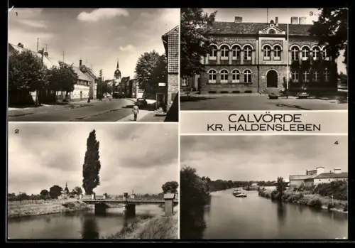 AK Calvörde /Haldensleben, Geschwister-Scholl-Strasse, Polytechnische Oberschule, An der Ohre, Am Kanal