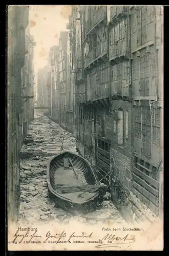 AK Alt-Hamburg, Fleet bei der Reimerstwiete mit Boot