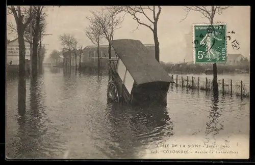 AK Colombes, Crue de la Seine, Avenue de Gennevillier