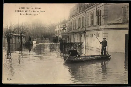 AK Le Port-Marly, Crue de la Seine 1910, Rue de Paris