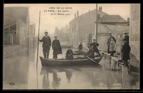 AK Le Pecq, Rue Carnot-Crue de la Seine (Fèvrier 1910), Hochwasser