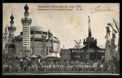 AK Lüttich / Liége, Exposition Universelle 1905, Panorama et Pavillon Foret et Chasse, Ausstellung