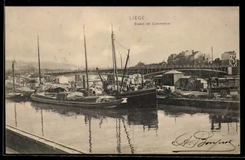 AK Liege, Bassin de Commerce, Schiffe im Hafen