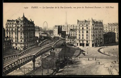 AK Paris, Le Carrefour de la Rue Lecourbe, vue prise du Boulevard Pasteur