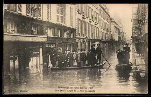 AK Paris, Crue de la Seine, Janvier 1910, Rue Jacob, Angle de la Rue Bonaparte
