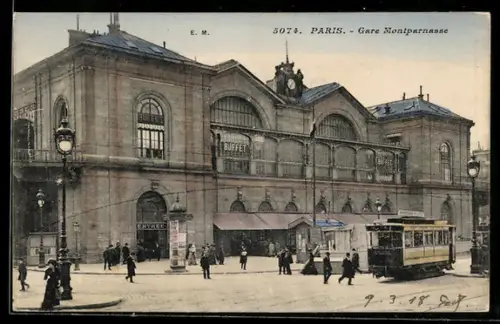 AK Paris, Gare Montparnasse, Strassenbahn