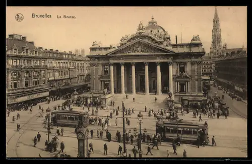 AK Bruxelles, La Bourse, Strassenbahn
