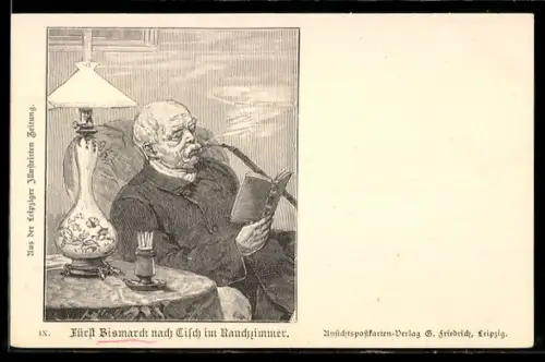 AK Fürst Bismarck liest im Rauchzimmer ein Buch