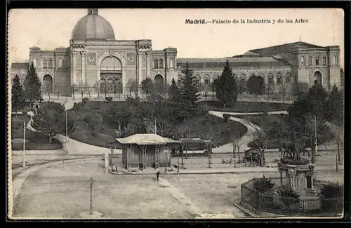 AK Madrid, Strassenbahn, Palacio de la Industria y de las Artes