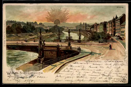 Lithographie Wien, Idyll an der Stefaniebrücke