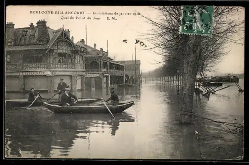 AK Boulogne-Billancourt, Inondations de janvier 1910, Quai du Point du Jour