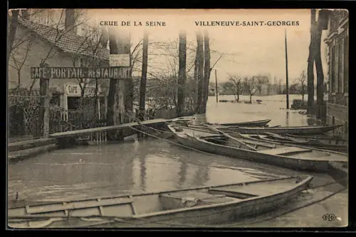 AK Villeneuve-Saint-Georges, Crue de la Seine, Cafe-Restaurant Portail