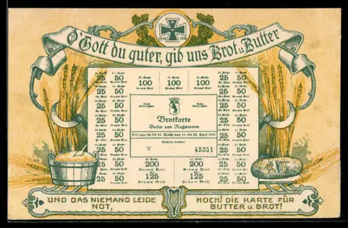 AK Kriegsnot, Brotkarte für Berlin & Nachbarorte, Eisernes Kreuz & Getreide