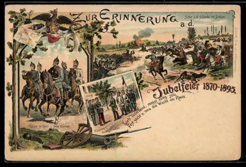 Lithographie Reichseinigungskriege, Jubelfeier -1895, Szene aus der Schlacht bei St. Quentin