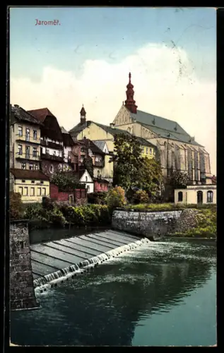 AK Josefstadt / Josefov / Jaromer, Partie am Wehr mit Münster