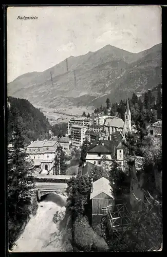 AK Badgastein, Blick auf den Ort mit Kirche und Brücke