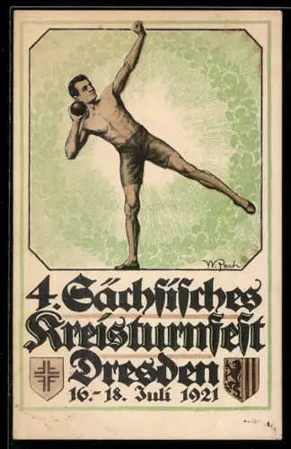 AK Dresden, 4. Sächsisches Kreisturnfest 1921, Kugelstosser