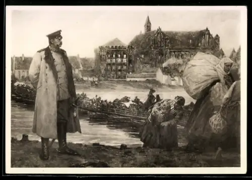 Künstler-AK Marienburg / Malbork, Hindenburg vor der Marienburg am 23.08.1914