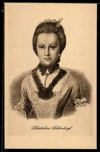 AK Käthchen Schoenkopf, mit Goethe in Leipzig bekannt