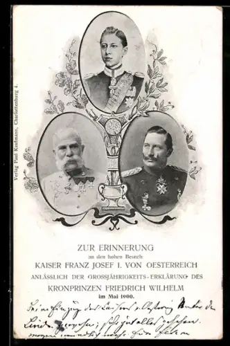 AK Kaiser Franz Josef I. von Österreich, Grossjährigkeitserklärung des Kronprinzen Friedrich Wilhelm, Mai 1900