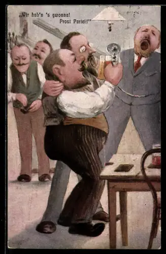 Künstler-AK Trinker beim gemeinsamen Singen