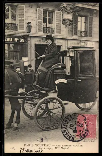 AK Paris, Les Femmes Cocher, Sur le siége, Mme Dufaut, Emanzipation