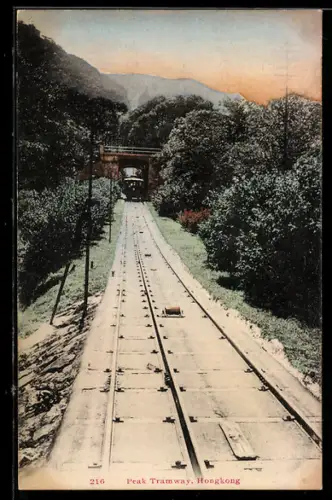 AK Hongkong, The Peak Tramway, Bergbahn auf der Strecke