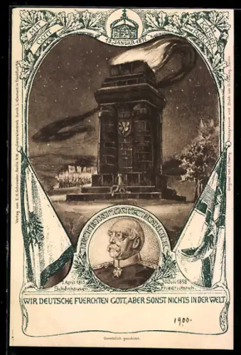 Passepartout-AK Wir Deutsche fürchten Gott..., Portrait von Bismarck, 1815-1898, Denkmal