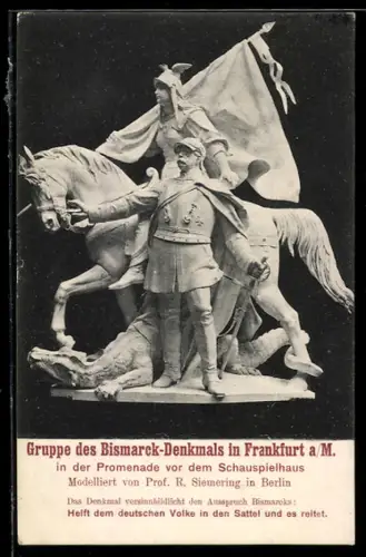 AK Frankfurt a. M., Bismarck-Denkmal vor dem Schauspielhaus
