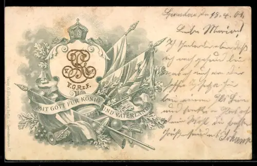 Lithographie V. G. R. z. F., Wappen und Flaggen