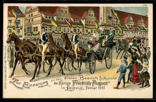 Lithographie Leipzig, Besuch des Königs Friedrich-August im Februar 1905