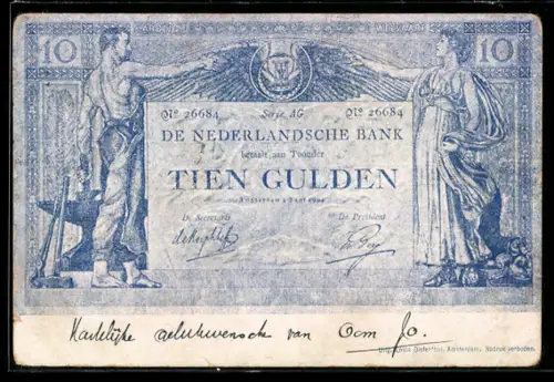 AK Geldschein über Tien Gulden, De Nederlandsche Bank