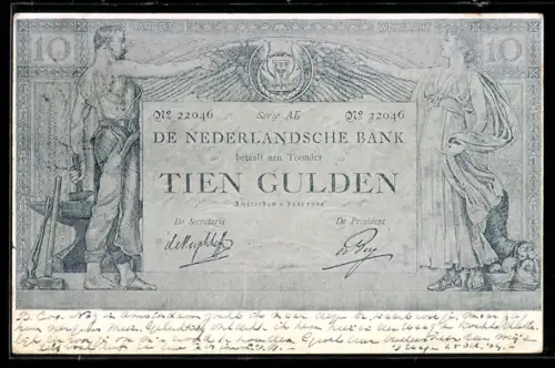 AK Geldschein über Tien Gulden, De Nederlandsche Bank