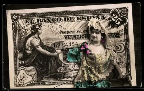 AK Geldschein über 25 Pesetas, El Banco de Espana, Bildnis der Josefina Eduarte
