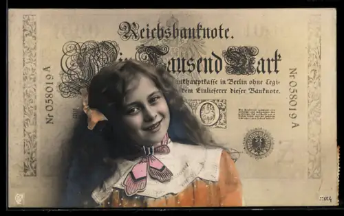 AK Reichsbanknote 1.000 Reichsmark, Mädchen-Portrait