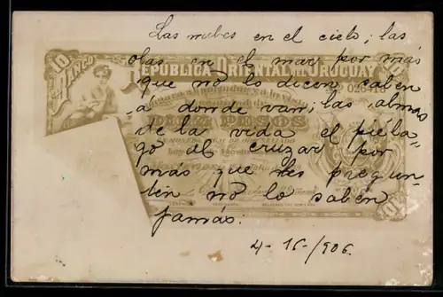 AK Geldschein über 10 Pesos, El Banco de la Republica Oriental del Uruguay