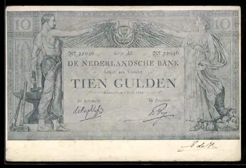 AK Geldschein über Tien Gulden, De Nederlandsche Bank