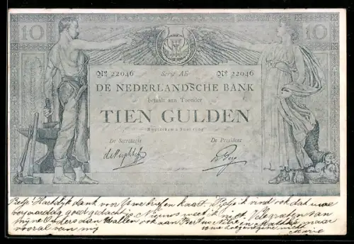 AK Geldschein über Tien Gulden, De Nederlandsche Bank