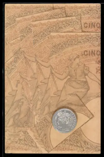 AK Französische Geldmünze, Cinq Centimes, Banknoten