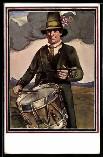 Künstler-AK München, Deutsches Bundesschiessen 1906, Trommler mit hohem Hut