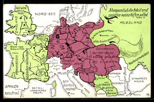 AK Landkarte Europas mit Russland, optische Täuschung