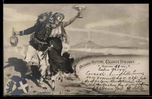 AK Berlin, Ricordo Festival Colonia Italiana, Bersagliere mit kolonisierter Frau